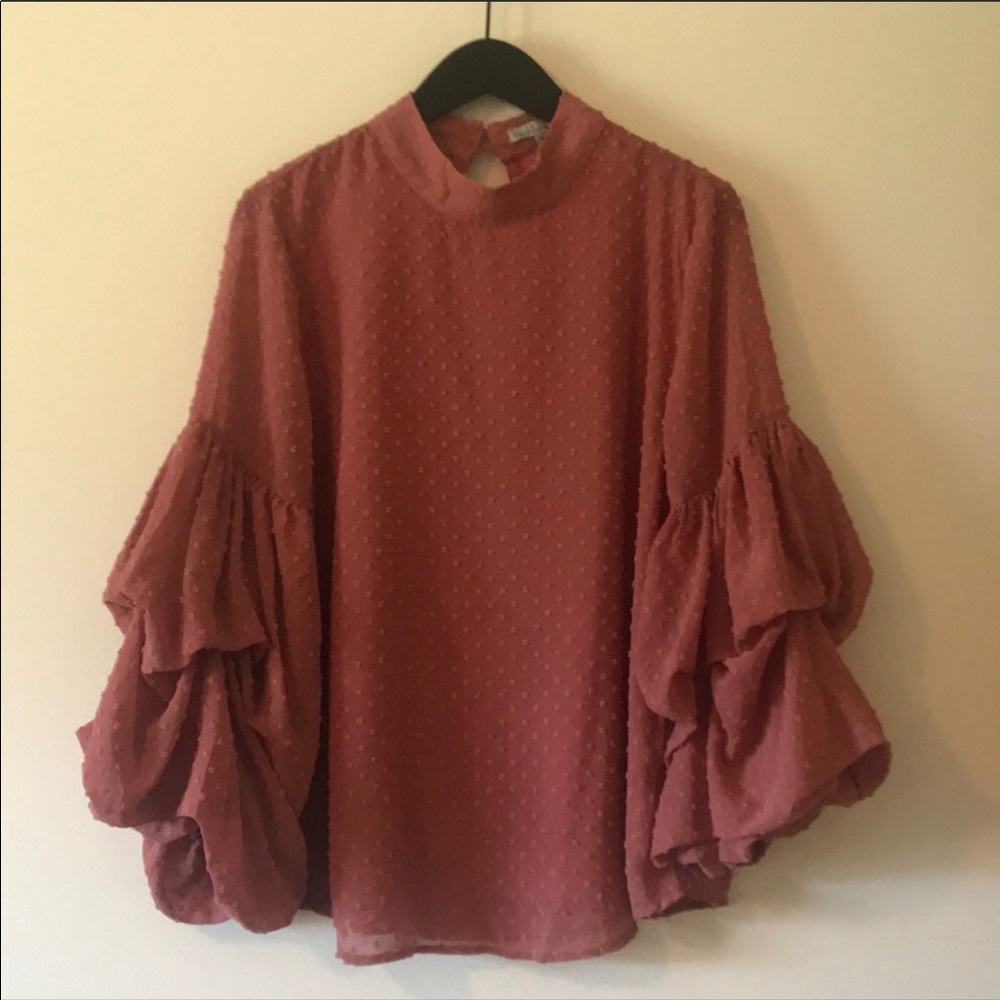 Wishlist Apparel Swiss Dot Ruffle Sleeve Blouse